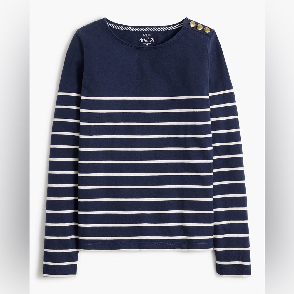 J. Crew Women’s Artist Tee Navy and White Striped Long Sleeve Coastal  Preppy